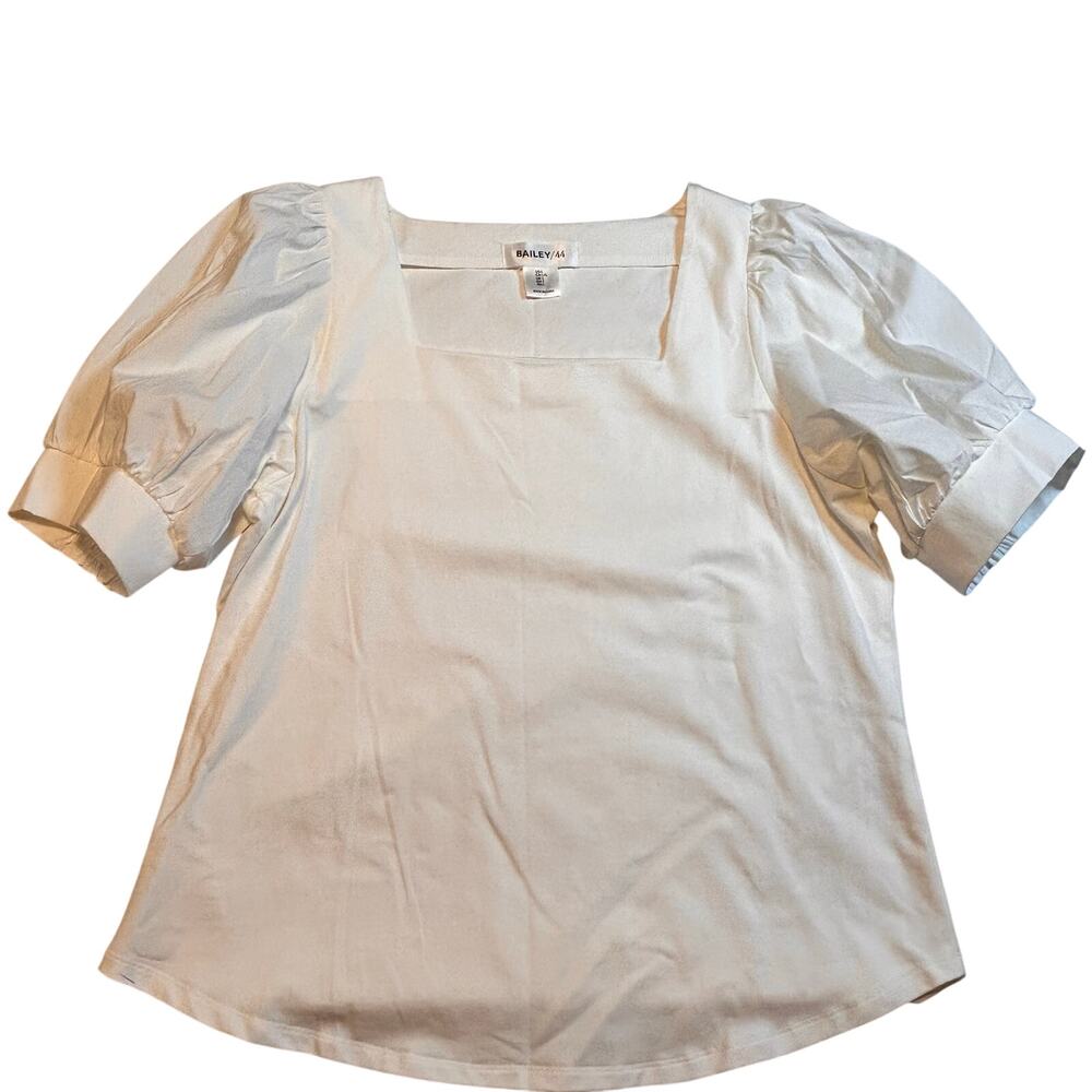 Bailey 44 White Puff Sleeve Square Neck Blouse Size Large Elegant Top - Picture 1 of 6